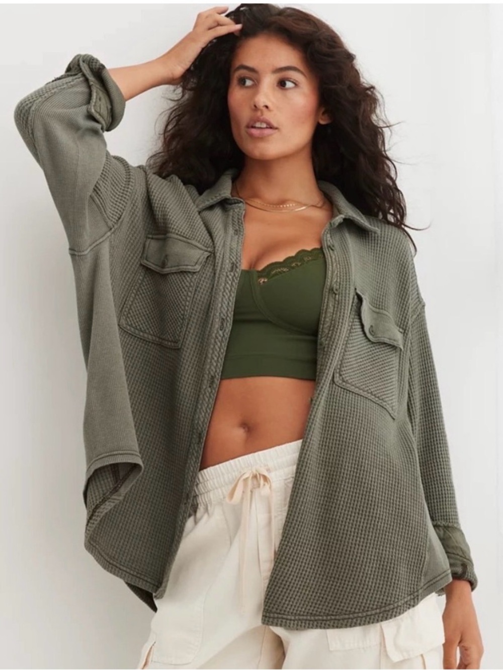 Aerie Women’s Oversized Lumber Jane Waffle Shirt Size XXL